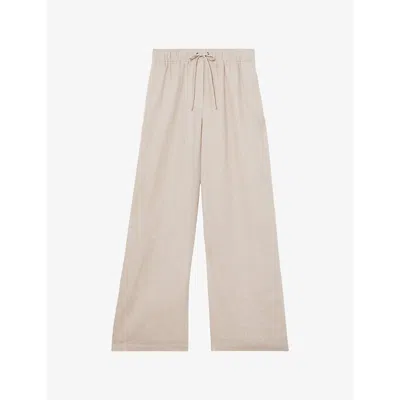 REISS WOMENS REISS WILLOW ELASTICATED-WAIST WIDE-LEG LINEN-BLEND TROUSERS