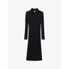 Reiss Navy Winnie Knitted Open Collar Midi Dress In Navy