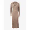 Reiss Neutral Petite Knitted Open Collar Midi Dress In Neutral