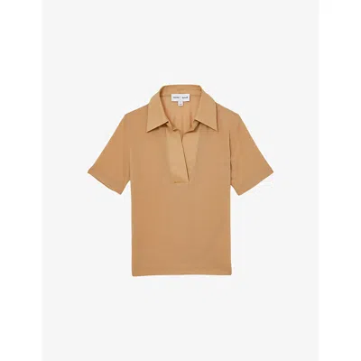 Reiss Babies' Womens Wren V-neck Lyocell-blend Polo Shirt Tan Xl
