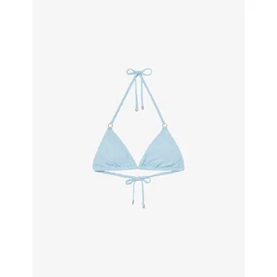 Reiss Womens Blue Wynee Textured Wave Bikini Top