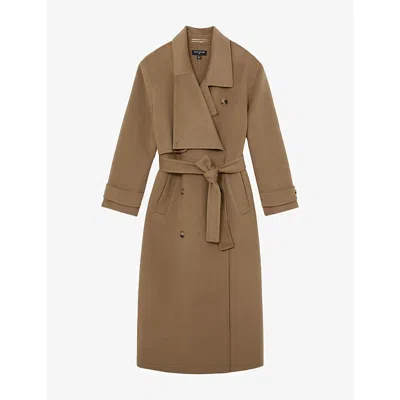 Reiss Womens  X Atelier Arlo Belted-waist Wool Coat Khaki In Brown
