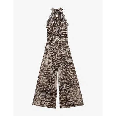 Reiss Womens Animal Print  X Atelier Floras Animal-print Woven Jumpsuit In Brown