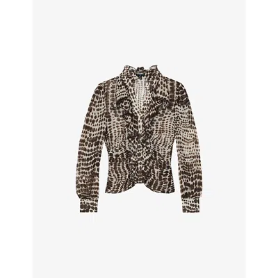 Reiss Womens Animal Print  X Atelier Laverna Animal-print Woven Blouse In Brown