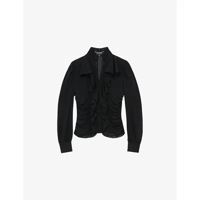 Reiss Womens Black  X Atelier Laverna Ruffle-front Stretch-silk Blouse