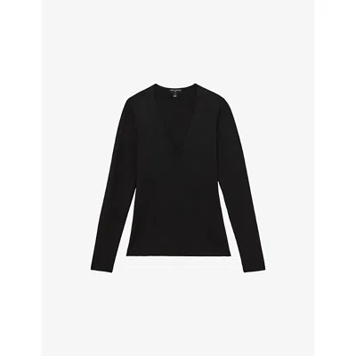 Reiss Womens  X Atelier Maeve Plunge-neck Silk-blend Top Black