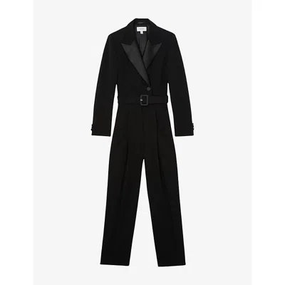 Reiss Womens Remi Wide-leg Woven Tuxedo Jumpsuit Black