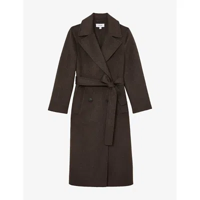 Reiss Womens Rene Double-breasted Wool-blend Coat Mocha Brown