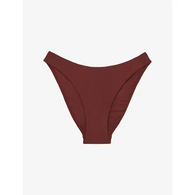 Reiss Womens Rhubarb Red Johannah Fixed-side Stretch-woven Bikini Bottoms In Brown