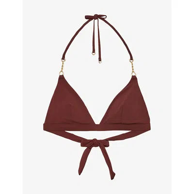 Reiss Womens Rhubarb Red Johannah Triangle Stretch-woven Bikini Top In Brown