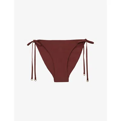 Reiss Womens Rhubarb Red Ruby Side-tie Stretch-woven Bikini Bottoms In Brown