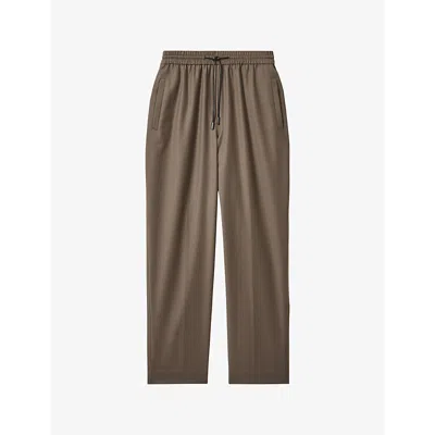 Reiss Womens Riley Drawstring-waist Tapered Mid-rise Wool-blend Twill Trousers Mink Neutral