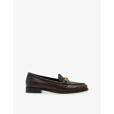 Reiss Womens Rita Hardware Leather Loafers Chocolate Eur 41 / 8 Uk