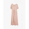 Reiss Womens Pale Pink Rowe Ruched-front Stretch-woven Midi Dress In Brown