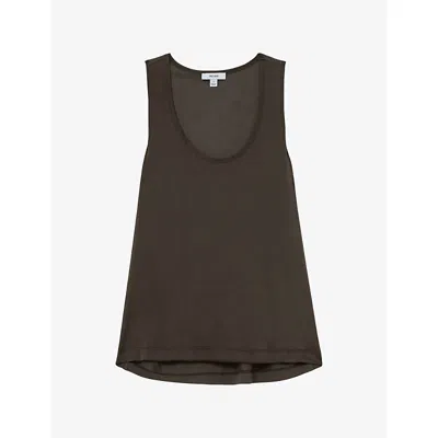 Reiss Womens Ruby Scoop-neck Satin Vest Top Mocha Brown