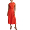 Reiss Orange Stacey Petite Ruched Midi Dress In Orange