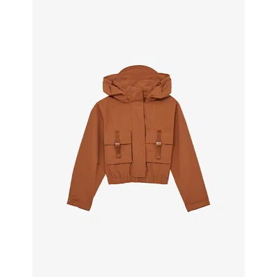 Reiss Womens Patch-pocket Hooded Cropped Shell Jacket Rust