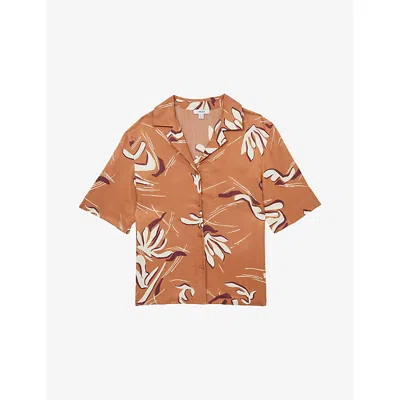 Reiss Womens Sandy Abstract-print Woven Shirt Rust