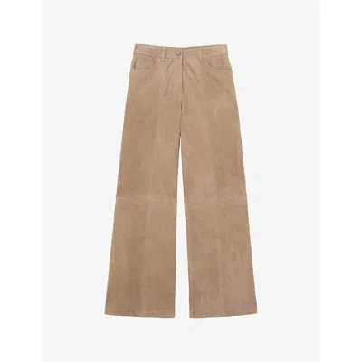 Reiss Womens Sand Keria Wide-leg Suede Trousers In Brown