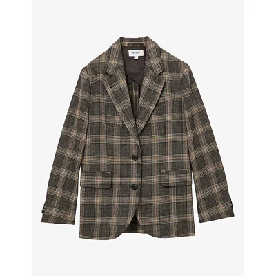 Reiss Womens Sandor Check Single-breasted Wool Blazer Brown Check In Multi