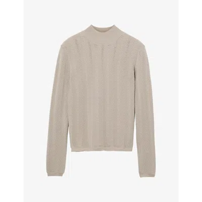 Reiss Womens Saskia Textured-knit Stretch Wool-blend Top Stone Neutral