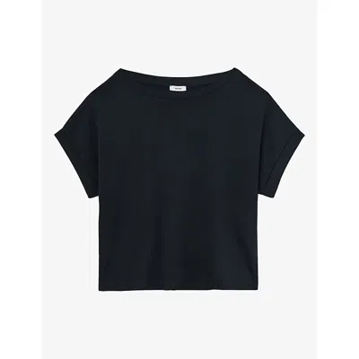 Reiss Womens Sia Off-shoulder Short-sleeve Cotton T-shirt Navy