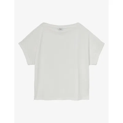 Reiss Womens Sia Off-shoulder Short-sleeve Cotton T-shirt White