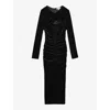 Reiss Black Sia Velvet Ruched Twist-front Midi Dress In Black