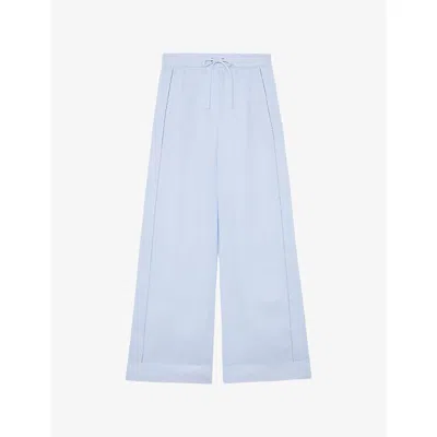 Reiss Womens Silver Blue Riley Wide-leg Linen Trousers