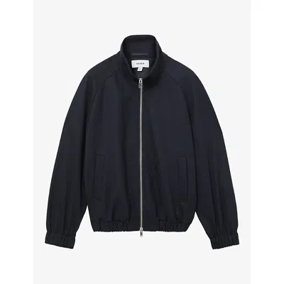 Reiss Womens Solene Dual-zip Stretch Wool-blend Bomber Jacket Navy