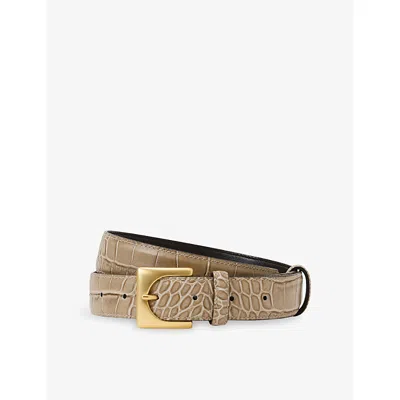 Reiss Womens Stone Belinda Mock-croc Leather Belt In Brown