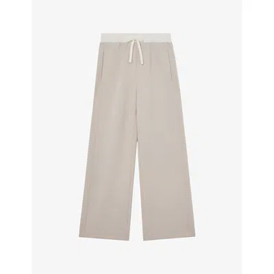 Reiss Womens Stone Laney Wide-leg Jersey Jogging Bottoms Xs In Gray