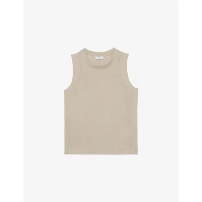 Reiss Womens Stone Neutral Amy Sleeveless Linen-jersey Tank Top Xs