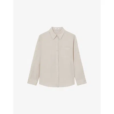 Reiss Womens Stone Reenie Long-sleeve Silk Shirt