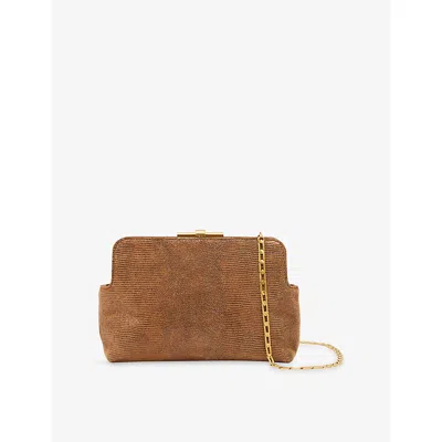 Reiss Womens Tan Bethany Lizard-effect Suede Clutch Bag In Brown