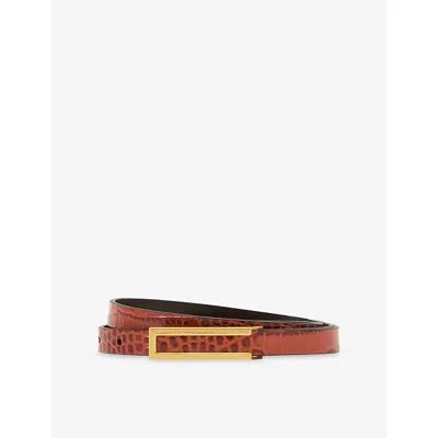 Reiss Womens Tan Bronya Mock-croc Leather Belt Xs In Brown
