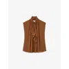 Reiss Womens Tan Brown Lucy Ruffle-neck Sleeveless Crepe-chiffon Blouse In Brown