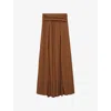 Reiss Womens Tan Brown Saffron Ruched-waist Pleated Woven Maxi Skirt In Brown
