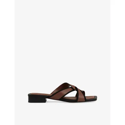 REISS WOMENS TAN CLARA LINK-STRAP SLIP-ON LEATHER SANDALS EUR 39 / 6 UK
