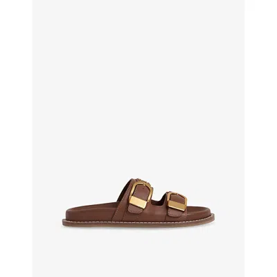 Reiss Womens  Ella Buckled Slip-on Leather Sandals In Tan