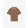 Reiss Womens Evi Open-knit Cotton-blend Polo Shirt Tan In Tan
