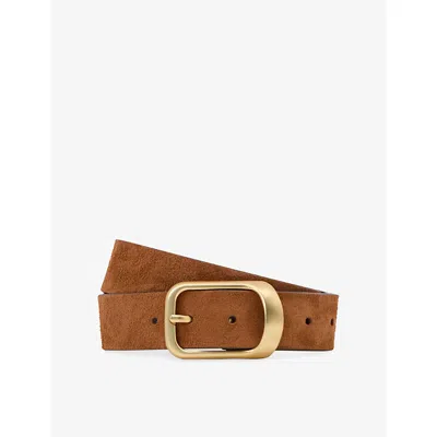 Reiss Womens Tan Evie Curved-buckle Suede Belt In Brown