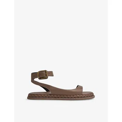 REISS WOMENS TAN GABI PLAIT-DETAIL LEATHER SANDALS EUR 41 / 8 UK
