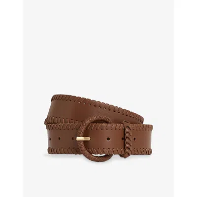 Reiss Womens  Gia Whipstitch Leather Belt In Tan