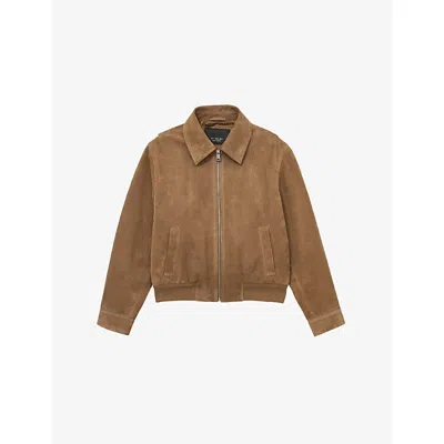 Reiss Womens Gia Zip-through Suede Bomber Jacket Tan