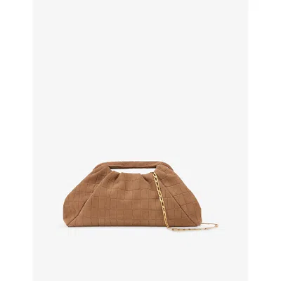 Reiss Womens Tan June Mock-croc Suede Clutch Bag In Brown