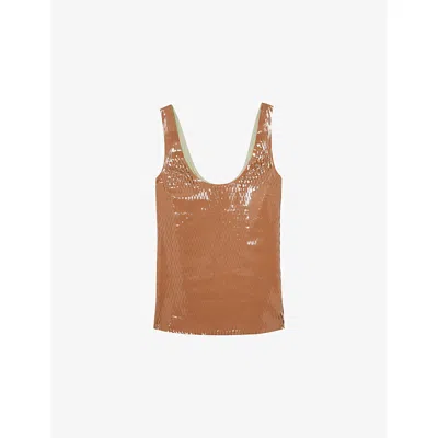 Reiss Womens  X Atelier Isabelle Laser-cut Woven Vest Top Tan