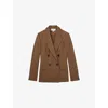 Reiss Womens Tan Solene Peak-lapel Double-breasted Stretch Wool-blend Blazer In Brown