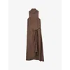 Reiss Womens Taupe Brown Michelle Cowl-neck Side-tuck Satin Midi Dress In Brown