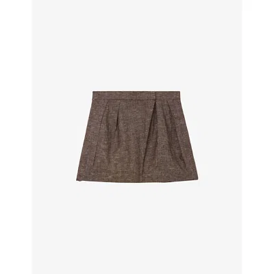 Reiss Womens Taupe Brown Serena Wrap-front Linen Shorts